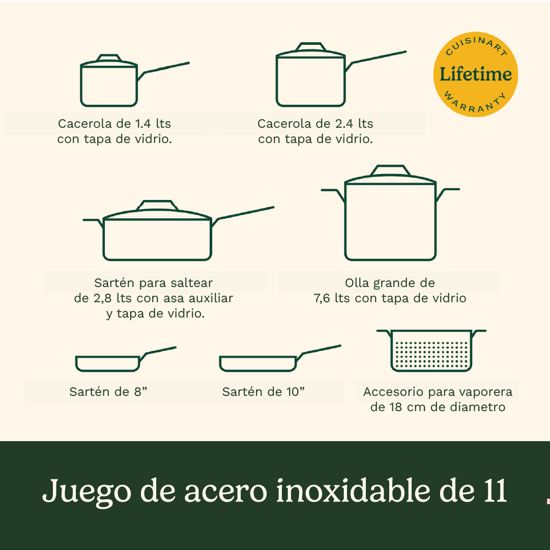 Set de Ollas de Acero Inoxidable de 11 piezas Chef ́s Classic